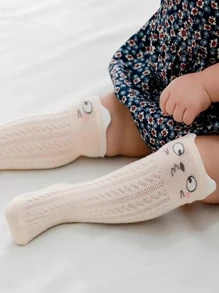 1pair Soft & Breathable Cartoon Pattern Over Knee Socks For Infant, Summer - Pink - View 4