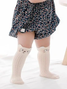 1pair Soft & Breathable Cartoon Pattern Over Knee Socks For Infant, Summer - Pink - View 3