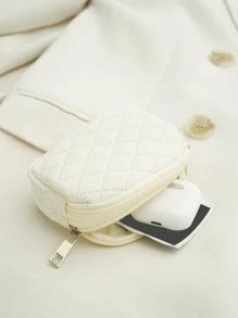 Women's Wallet, Small Wallet, Zipper Wallet, Birthday Gift, Mother's Gift, Daily Fashion Casual Quilted Detail, Men's, Student Supplies Storage Bag, Stationery, Teacher's Gift, Back To School Season, Women's Wallet, Mini Wallet, Coin Purse - White - View 2