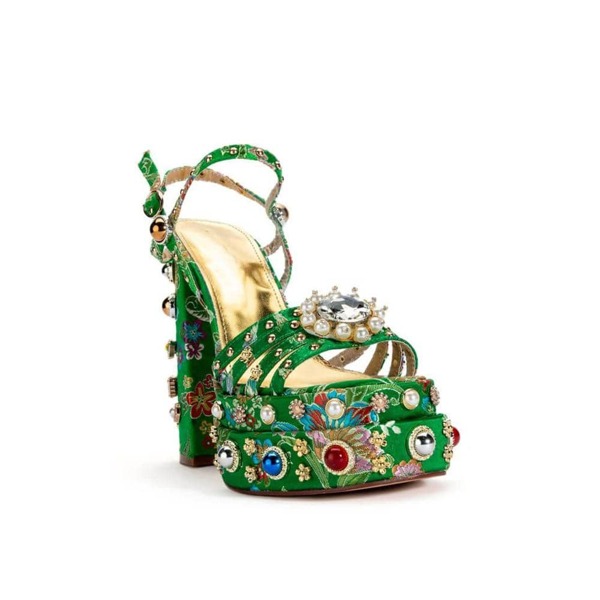 ARQA Womens Ankle Strap Heeled Sandals Rhinestones Diamonds Platform