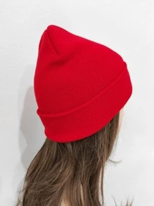 Gorro sólido con puño para invierno, regalo casual para uso diario para amigos - Rojo - Ver 2