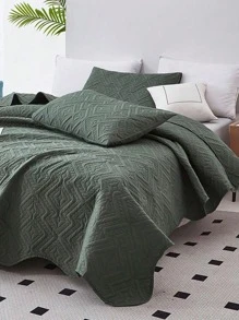3pcs Geometric Pattern Bedspread Set - Dark Green - View 4
