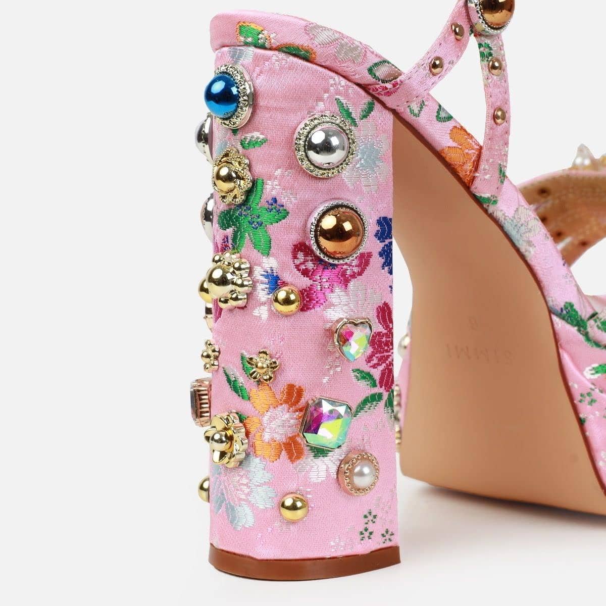 ARQA Womens Ankle Strap Heeled Sandals Rhinestones Diamonds Platform