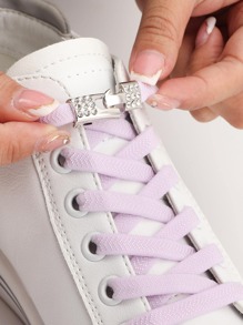 1雙水鑽裝飾無繫帶鞋帶滌綸時尚配件適用於運動鞋 - 紫丁香色 - 查看 2