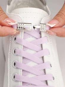 1雙水鑽裝飾無繫帶鞋帶滌綸時尚配件適用於運動鞋 - 紫丁香色 - 查看 4