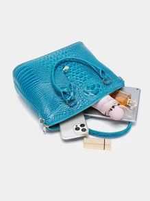 Túi xách họa tiết cá sấu ombre, Túi đeo vai nữ, Túi quai trên cổ điển - Màu xanh lam - Xem 8