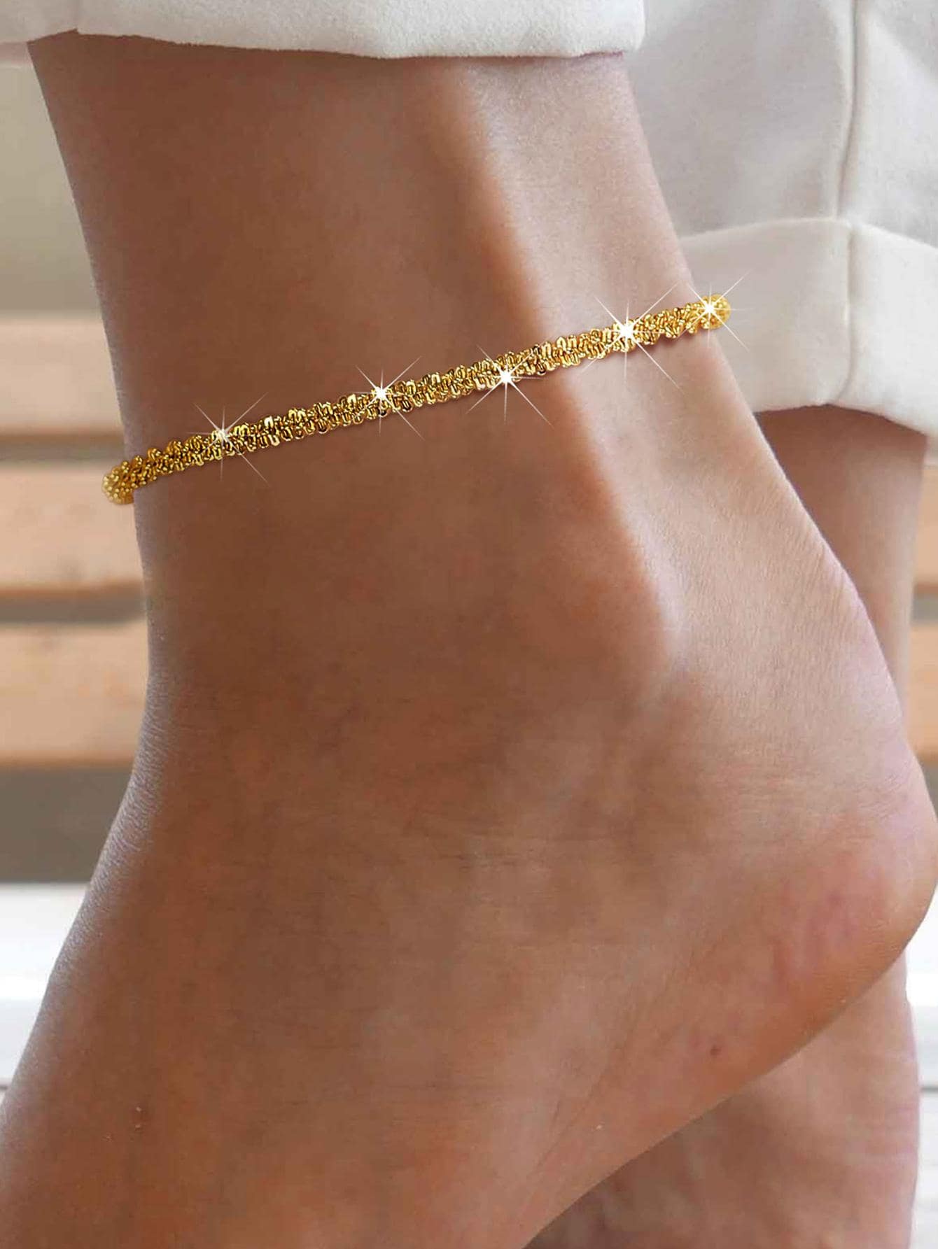 1pc Fashionable Stainless Steel Minimalist Anklet For Women For Daily Decoration - Yellow Gold - View 1