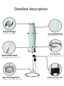 REUP 1pc ABS Milk Frother, Modern 2 In 1 Multifunctional Portable Battery Operated Whisk & Egg Beater For Home - Green - View 3