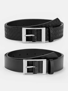 2 piezas Cinturón con hebilla cuadrada para hombres, casual de verano, escolar, de negocios, novio, esposo, padre, regalo para hombres, uso diario, moda, adolescente, al aire libre, vacaciones, atlético, viaje, urbano, bohemio, vintage de otoño e invierno, accesorios adecuados para adolescentes, jóvenes, hombres, casual, al aire libre, atlético, vacaciones, regalos de graduación, cumpleaños, uso diario - Negro - Ver 2