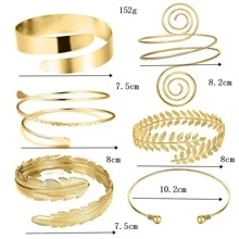 Set de 6 piezas de brazaletes ajustables de estilo minimalista de metal para vacaciones de verano