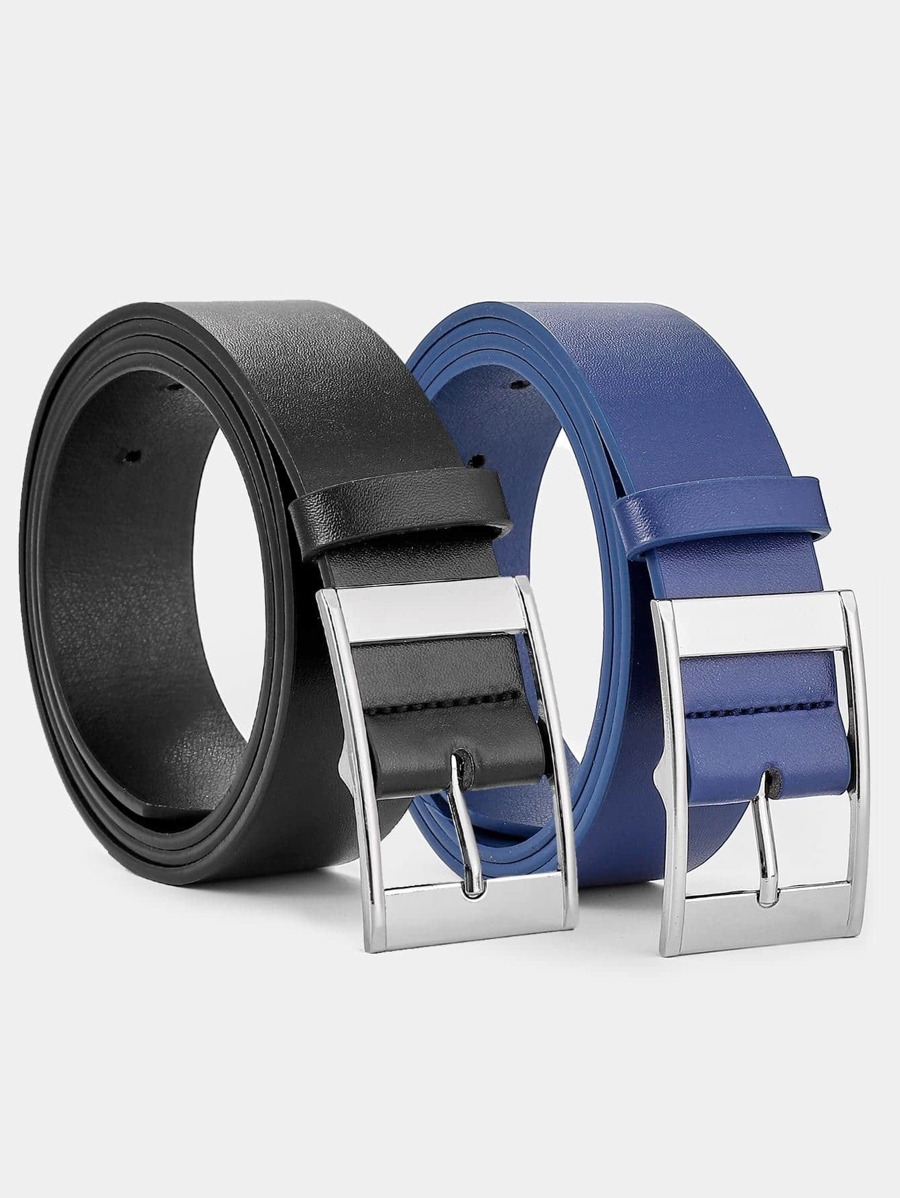 2pcs Men Square Buckle Belt Casual Summer, School Fall, Autumn, Halloween Autumn-Winter Accessories,Suitable For Teens, Youth,Men,Casual, Outdoor, Athletic, Vacation, Graduation Gifts, Birthday, Daily Wear - Multicolor - View 1