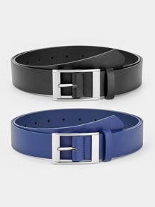 2pcs Men Square Buckle Belt Casual Summer, School Fall, Autumn, Halloween Autumn-Winter Accessories,Suitable For Teens, Youth,Men,Casual, Outdoor, Athletic, Vacation, Graduation Gifts, Birthday, Daily Wear - Multicolor - View 2