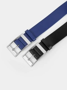 2pcs Men Square Buckle Belt Casual Summer, School Fall, Autumn, Halloween Autumn-Winter Accessories,Suitable For Teens, Youth,Men,Casual, Outdoor, Athletic, Vacation, Graduation Gifts, Birthday, Daily Wear - Multicolor - View 3