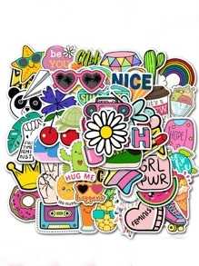 50 张卡通图案什锦贴纸，可爱防水多用途装饰贴纸，可用于装饰、手账、学校用品、返校 - 彩色 - 查看 1