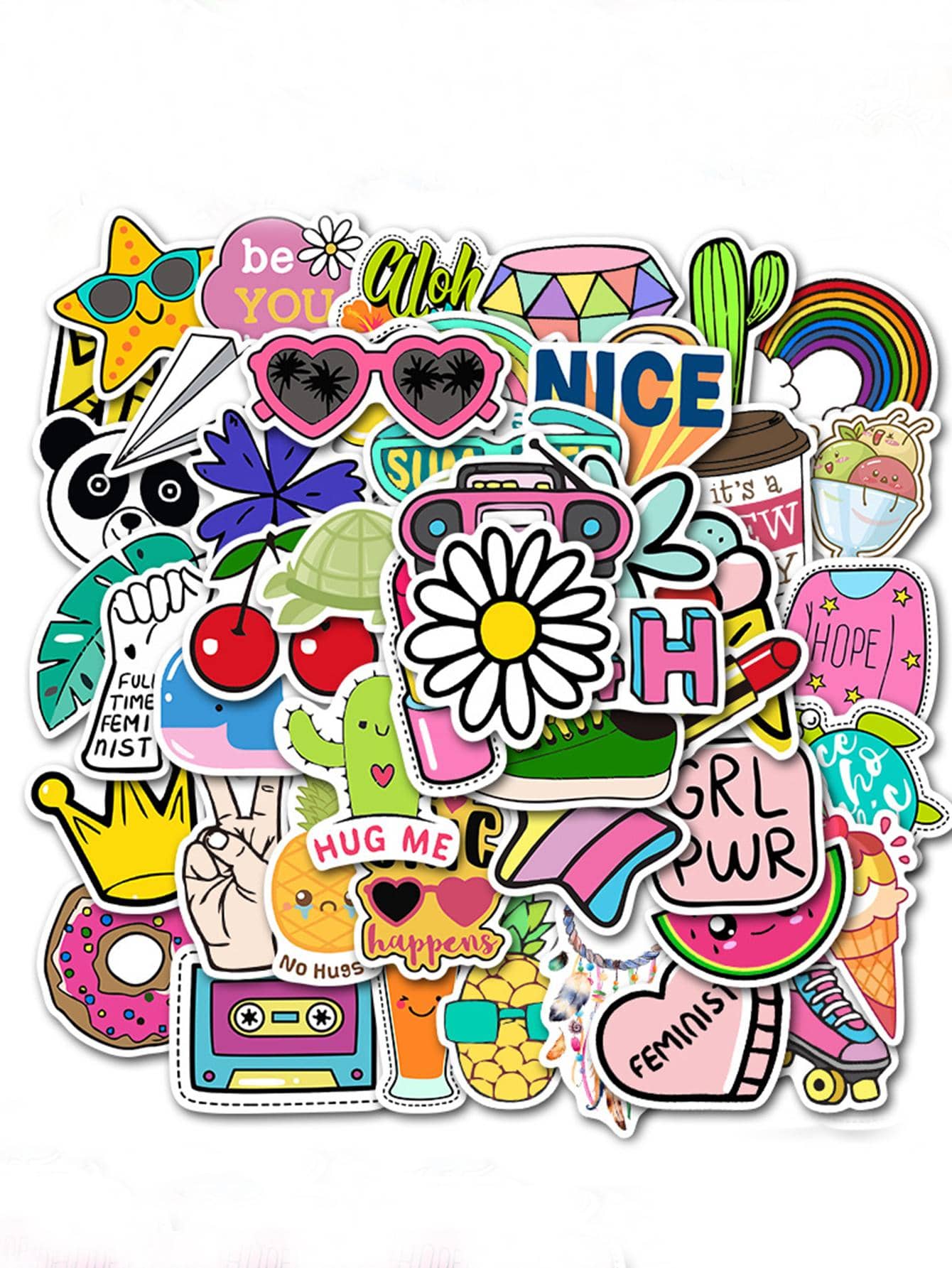 50 张卡通图案什锦贴纸，可爱防水多用途装饰贴纸，可用于装饰、手账、学校用品、返校 - 彩色 - 查看 1