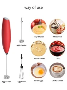 REUP 1pc ABS Milk Frother, Modern 2 In 1 Multifunctional Portable Battery Operated Whisk & Egg Beater For Home - Red - View 2