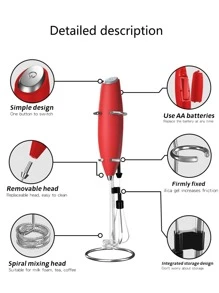 REUP 1pc ABS Milk Frother, Modern 2 In 1 Multifunctional Portable Battery Operated Whisk & Egg Beater For Home - Red - View 3