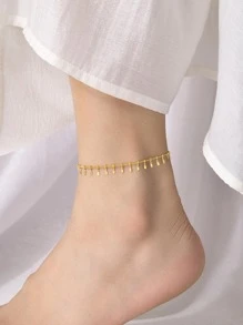 1入組時尚不銹鋼矩形裝飾腳錬適合女士日常裝飾 - 金黃色 - 查看 3