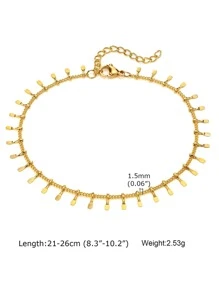 1入組時尚不銹鋼矩形裝飾腳錬適合女士日常裝飾 - 金黃色 - 查看 2