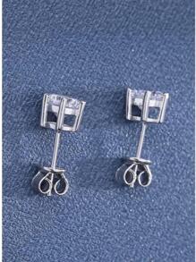 方晶鋯石裝飾純銀耳釘 - 耳環 - 查看 1