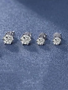 方晶鋯石裝飾純銀耳釘 - 耳環 - 查看 3