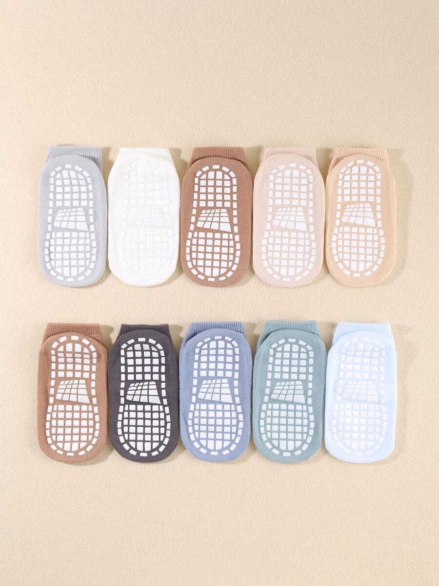 10對兒童素色防滑襪子適用於日常生活 - 彩色 - 查看 1