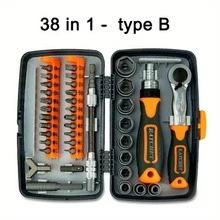 1pc 38 In 1 Stainless Steel Screwdriver, Modern Letter Graphic Maintenance Tool For Home - Orange - View 3