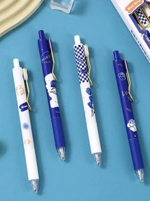 4支裝花朵圖案中性筆，辦公室用極簡多用途中性筆，學生 - 彩色 - 查看 3