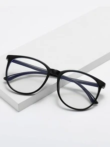 Fashionable Round Frame Clear Lens Glasses With Large Frame For Women, Daily Use - Black - View 1