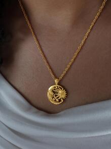 Collar con diseño de luna & sol - Amarillo Oro - Ver 2