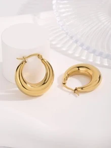 時尚極簡圓耳環適合女士適用於日常通勤 - 金色 - 查看 3