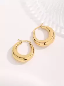 時尚極簡圓耳環適合女士適用於日常通勤 - 金色 - 查看 2