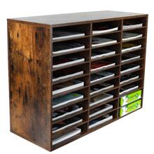 Wood File Sorter Archaize Color Mail Center Magazine Holder Paper Storage Cabinet Classroom Keepers Mailbox For Home & Office,27 Slots - Brown - View 1