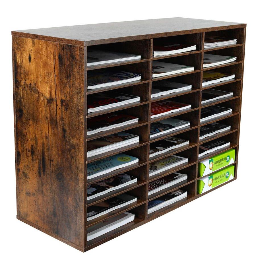 Wood File Sorter Archaize Color Mail Center Magazine Holder Paper Storage Cabinet Classroom Keepers Mailbox For Home & Office,27 Slots - Brown - View 1
