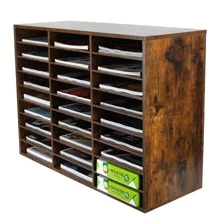 Wood File Sorter Archaize Color Mail Center Magazine Holder Paper Storage Cabinet Classroom Keepers Mailbox For Home & Office,27 Slots - Brown - View 3