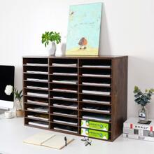 Wood File Sorter Archaize Color Mail Center Magazine Holder Paper Storage Cabinet Classroom Keepers Mailbox For Home & Office,27 Slots - Brown - View 5