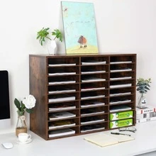Wood File Sorter Archaize Color Mail Center Magazine Holder Paper Storage Cabinet Classroom Keepers Mailbox For Home & Office,27 Slots - Brown - View 4