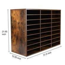 Wood File Sorter Archaize Color Mail Center Magazine Holder Paper Storage Cabinet Classroom Keepers Mailbox For Home & Office,27 Slots - Brown - View 7