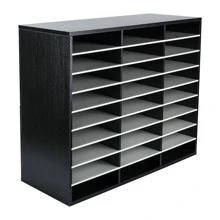Wood File Sorter Archaize Color Mail Center Magazine Holder Paper Storage Cabinet Classroom Keepers Mailbox For Home & Office,27 Slots - Black - View 2
