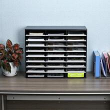Wood File Sorter Archaize Color Mail Center Magazine Holder Paper Storage Cabinet Classroom Keepers Mailbox For Home & Office,27 Slots - Black - View 3