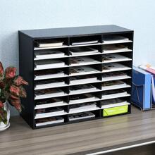 Wood File Sorter Archaize Color Mail Center Magazine Holder Paper Storage Cabinet Classroom Keepers Mailbox For Home & Office,27 Slots - Black - View 1