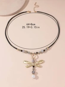 Dragonfly & Faux Pearl Decor Y Lariat Necklace - Multicolor - View 4
