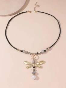 Dragonfly & Faux Pearl Decor Y Lariat Necklace - Multicolor - View 3