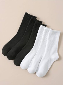 6pairs Solid Crew Socks, Fall - Multicolor - View 2