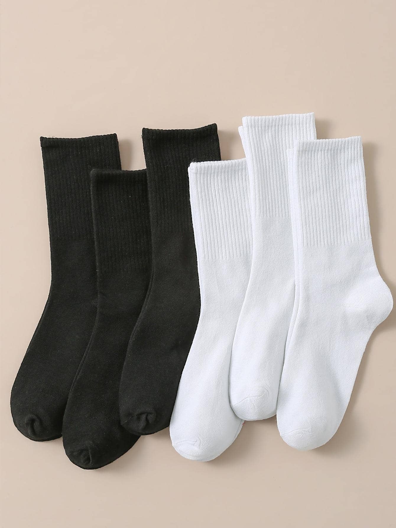 6pairs Solid Crew Socks, Fall - Multicolor - View 1