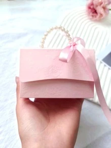 1 Nơ & Ngọc Trai Giả Trang Trí Hộp Quà, Hiện Đại Giấy Màu Hồng Tặng Hộp Đóng Gói Cho Đám Cưới - Hồng - Xem 5
