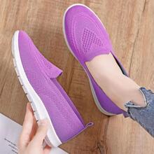 Sporty Purple Sneakers For Women, Patch Decor Fabric  Slip On Shoes - Purple - View 2