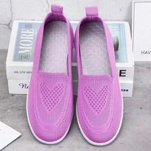 Sporty Purple Sneakers For Women, Patch Decor Fabric  Slip On Shoes - Purple - View 3