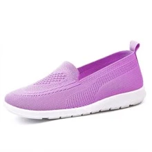 Sporty Purple Sneakers For Women, Patch Decor Fabric  Slip On Shoes - Purple - View 1