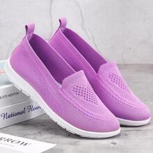 Sporty Purple Sneakers For Women, Patch Decor Fabric  Slip On Shoes - Purple - View 4